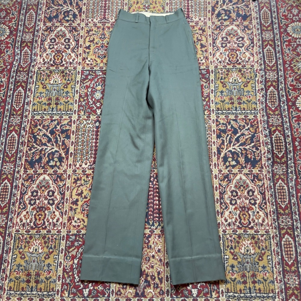 VTG 50s Korean War Military Whipcord Drop Loop Trousers Olive Green RARE 24x36